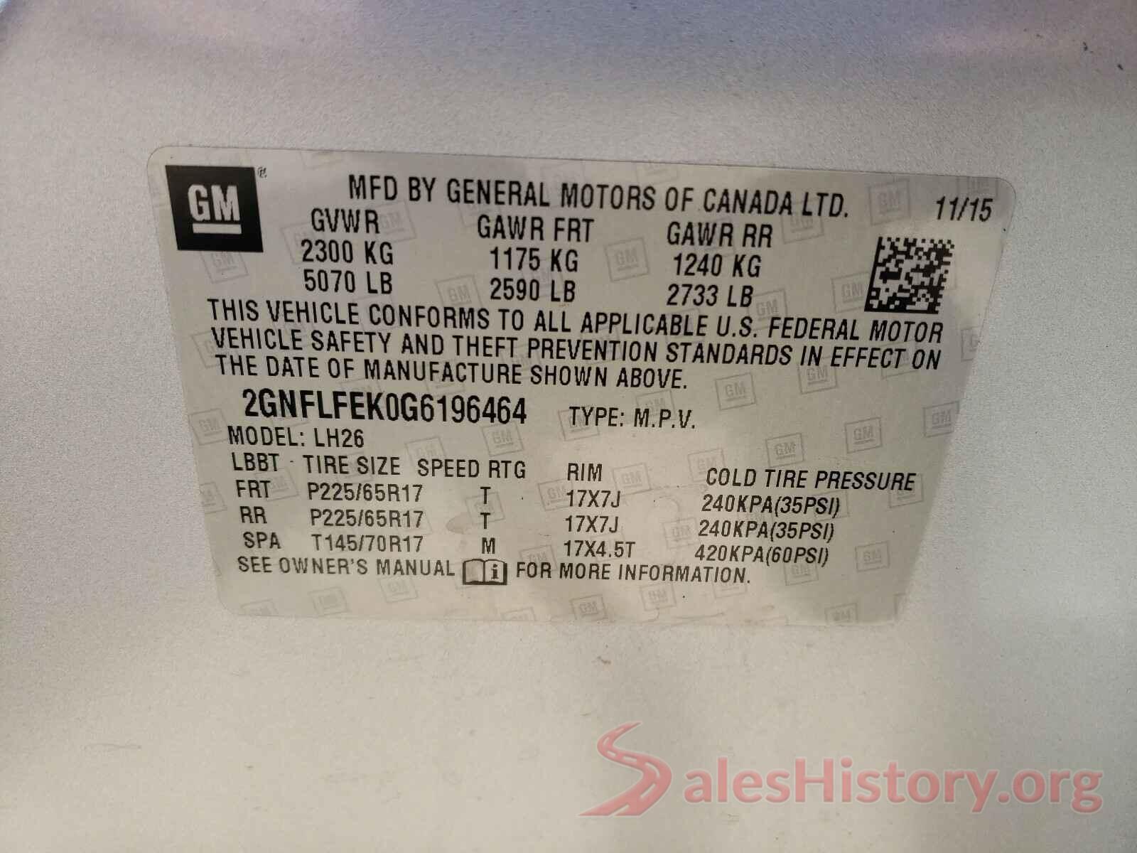 2GNFLFEK0G6196464 2016 CHEVROLET EQUINOX