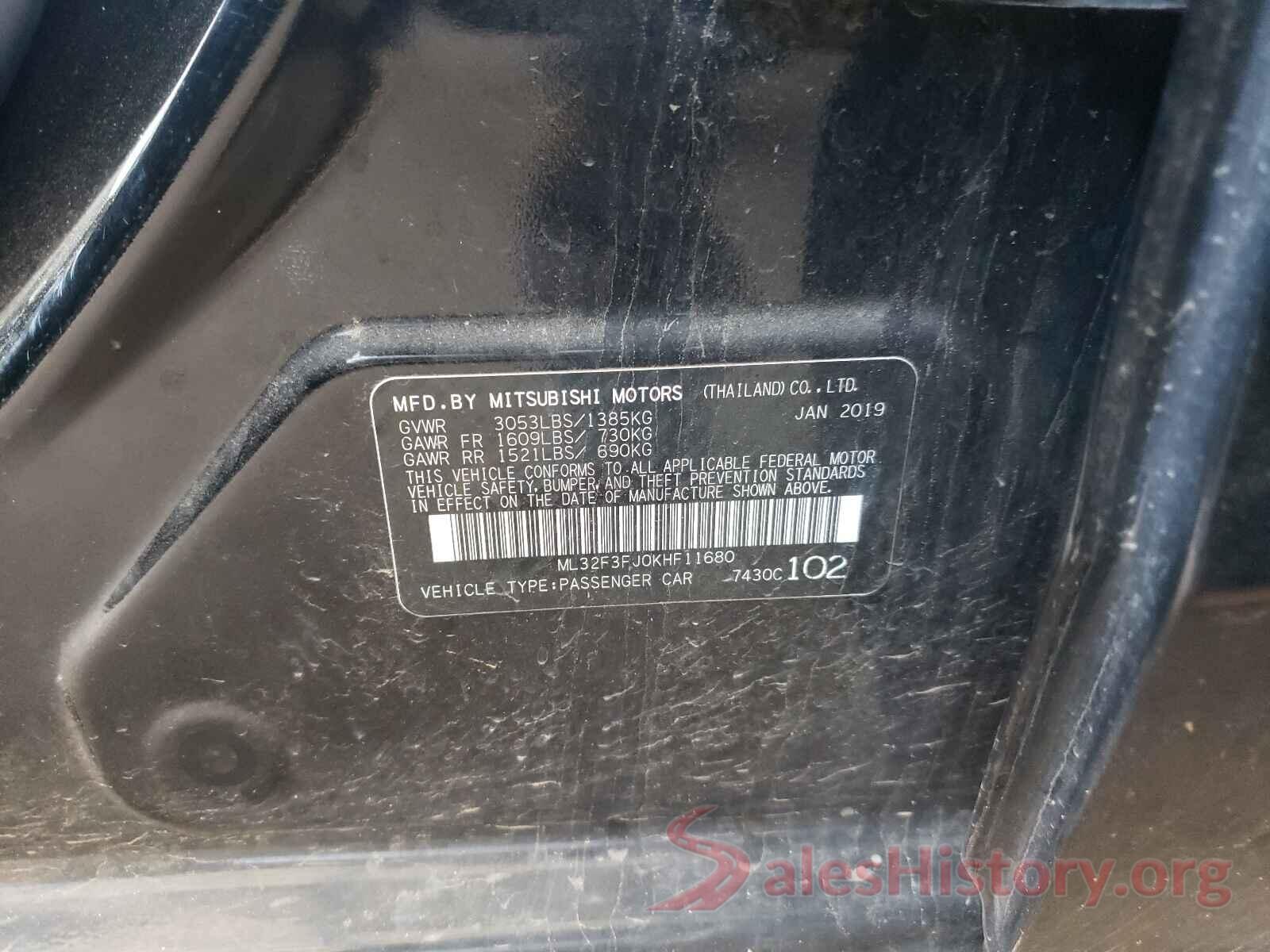 ML32F3FJ0KHF11680 2019 MITSUBISHI MIRAGE