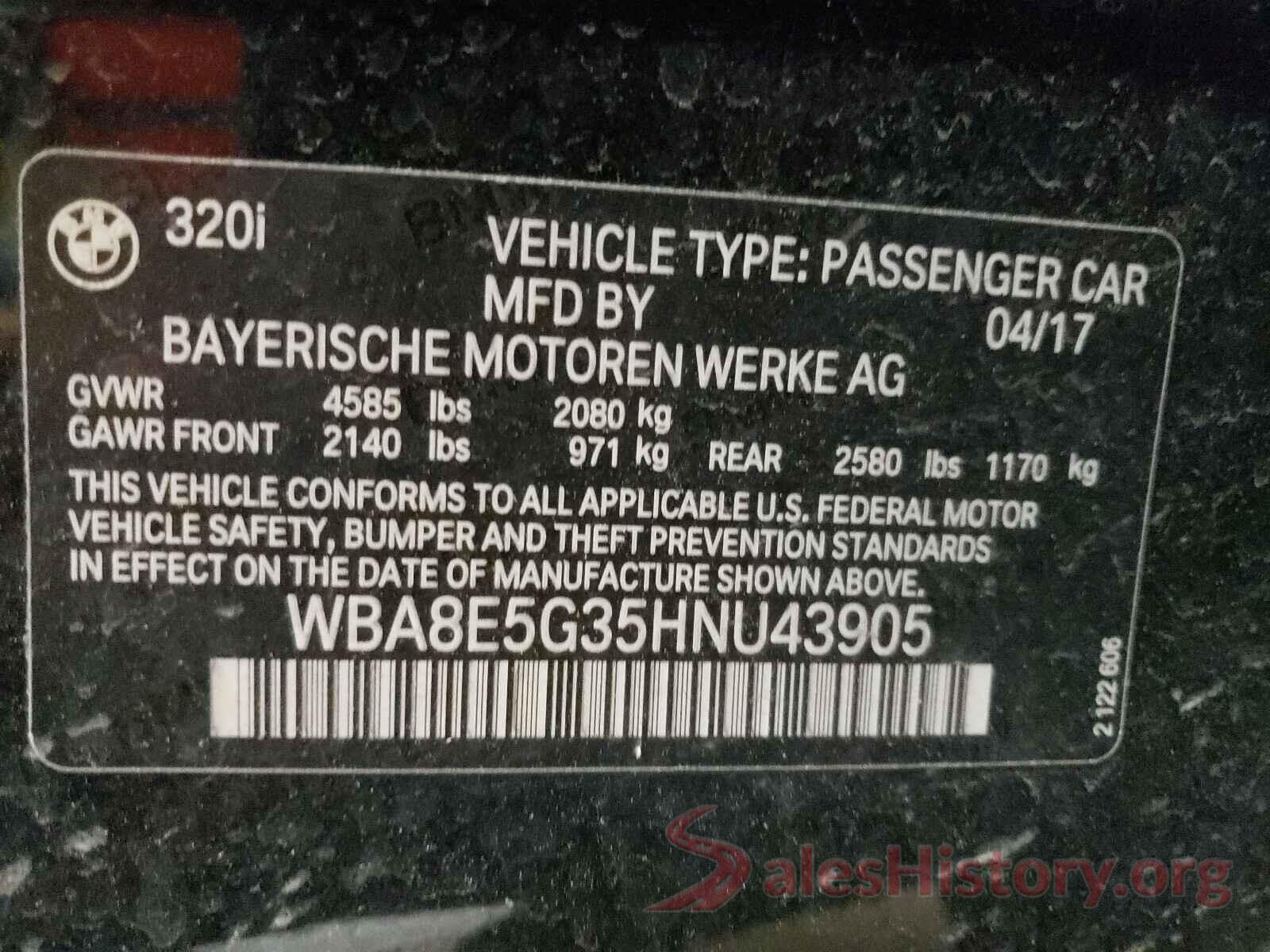 WBA8E5G35HNU43905 2017 BMW 3 SERIES