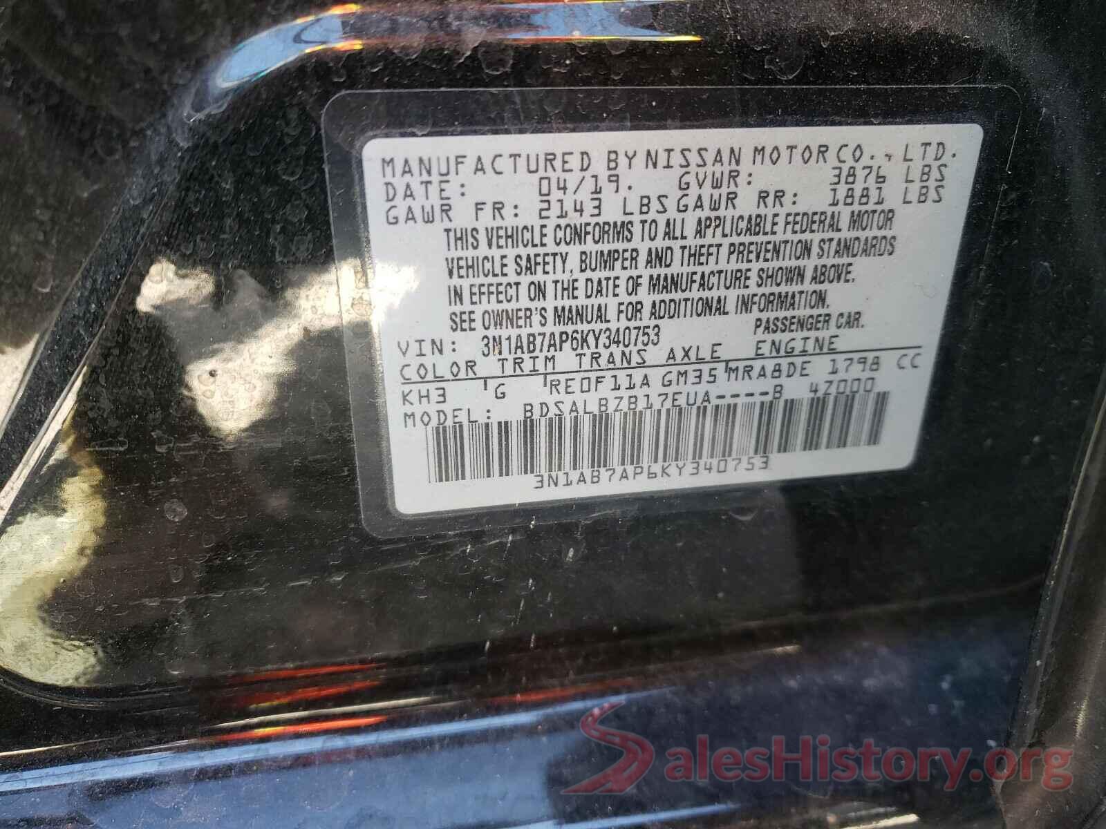 3N1AB7AP6KY340753 2019 NISSAN SENTRA