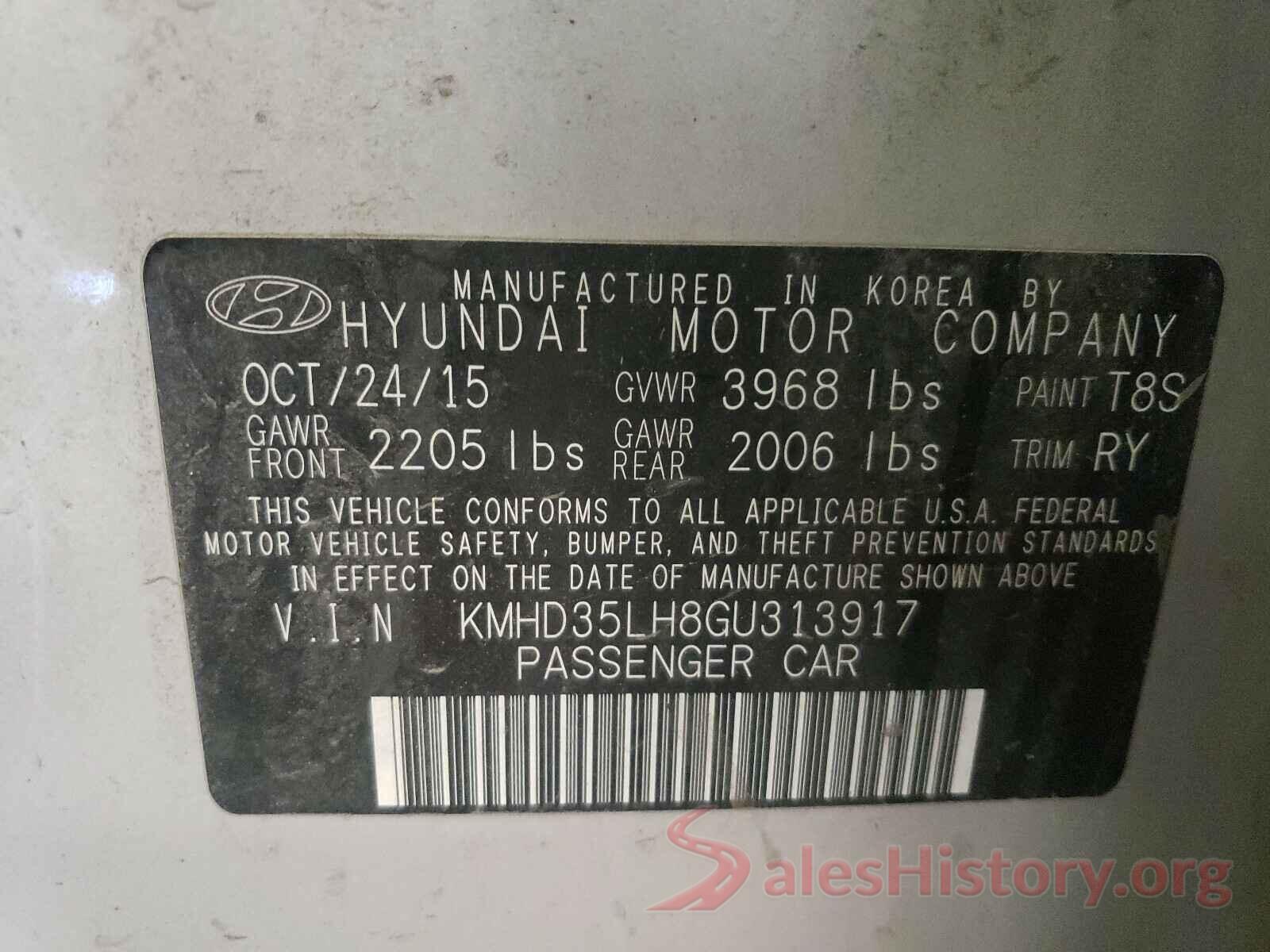 KMHD35LH8GU313917 2016 HYUNDAI ELANTRA