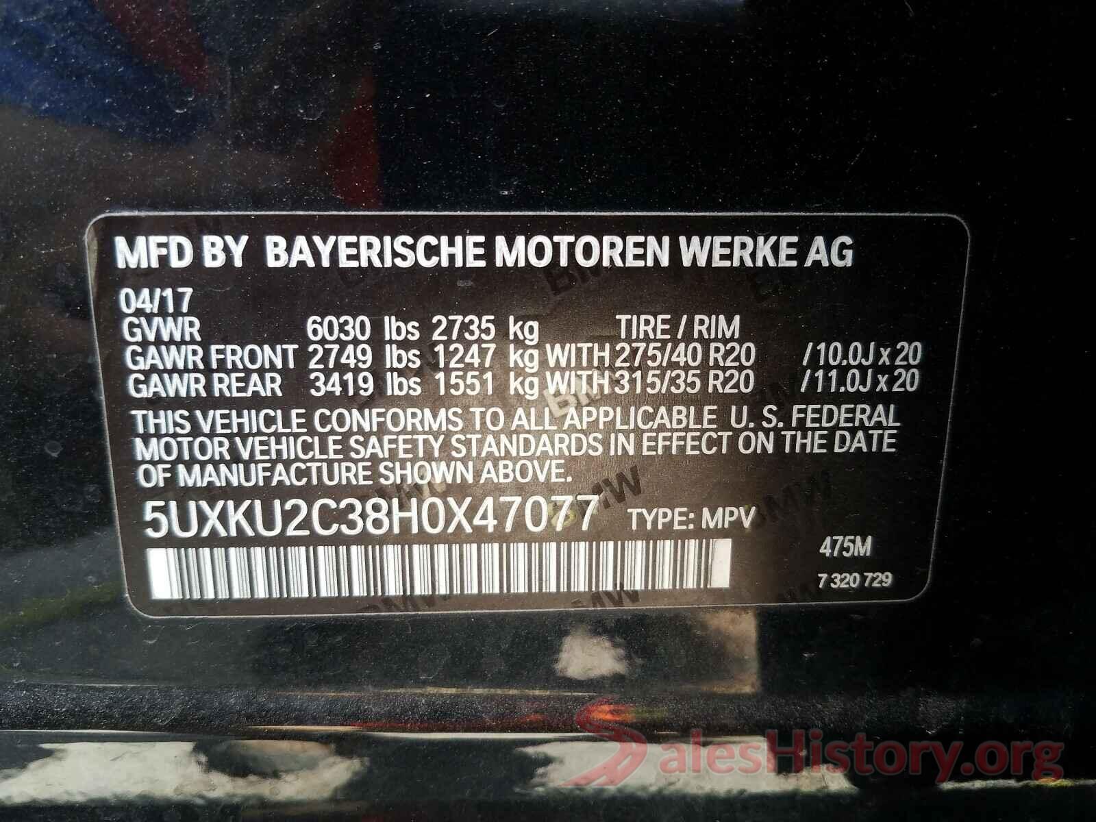 5UXKU2C38H0X47077 2017 BMW X6