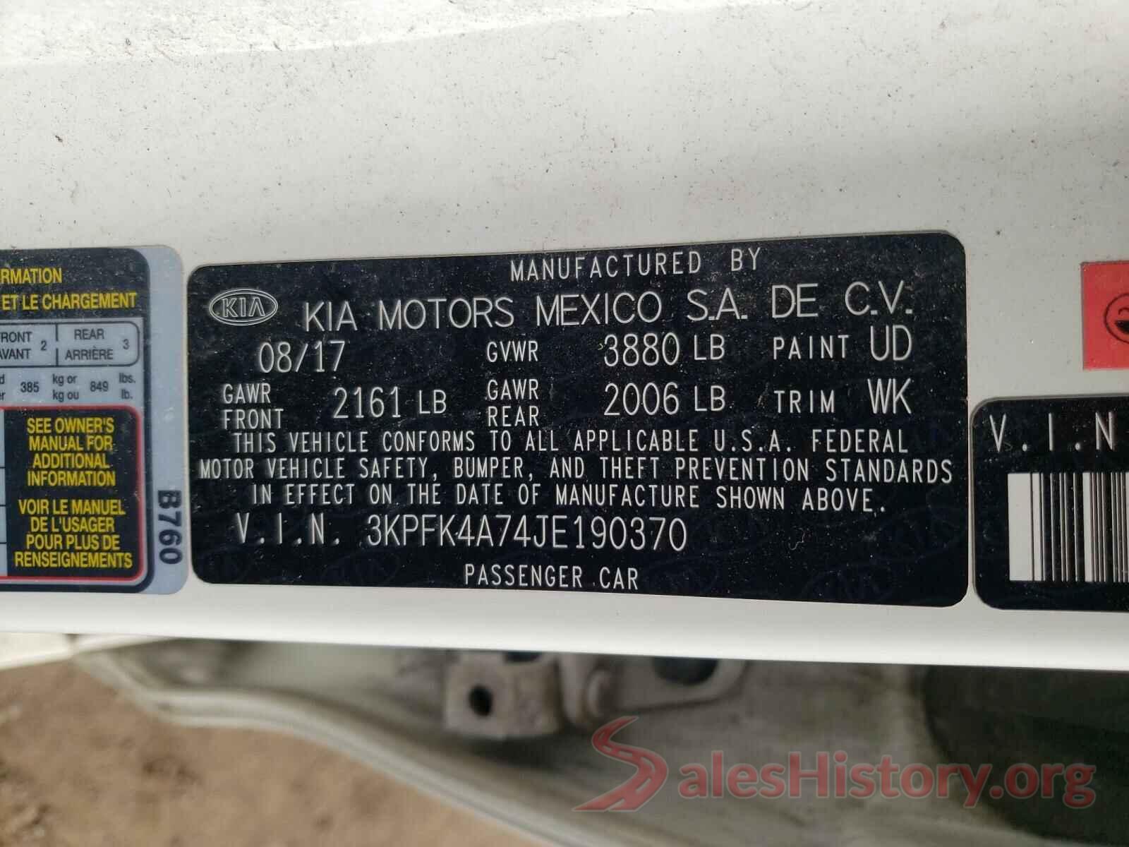 3KPFK4A74JE190370 2018 KIA FORTE