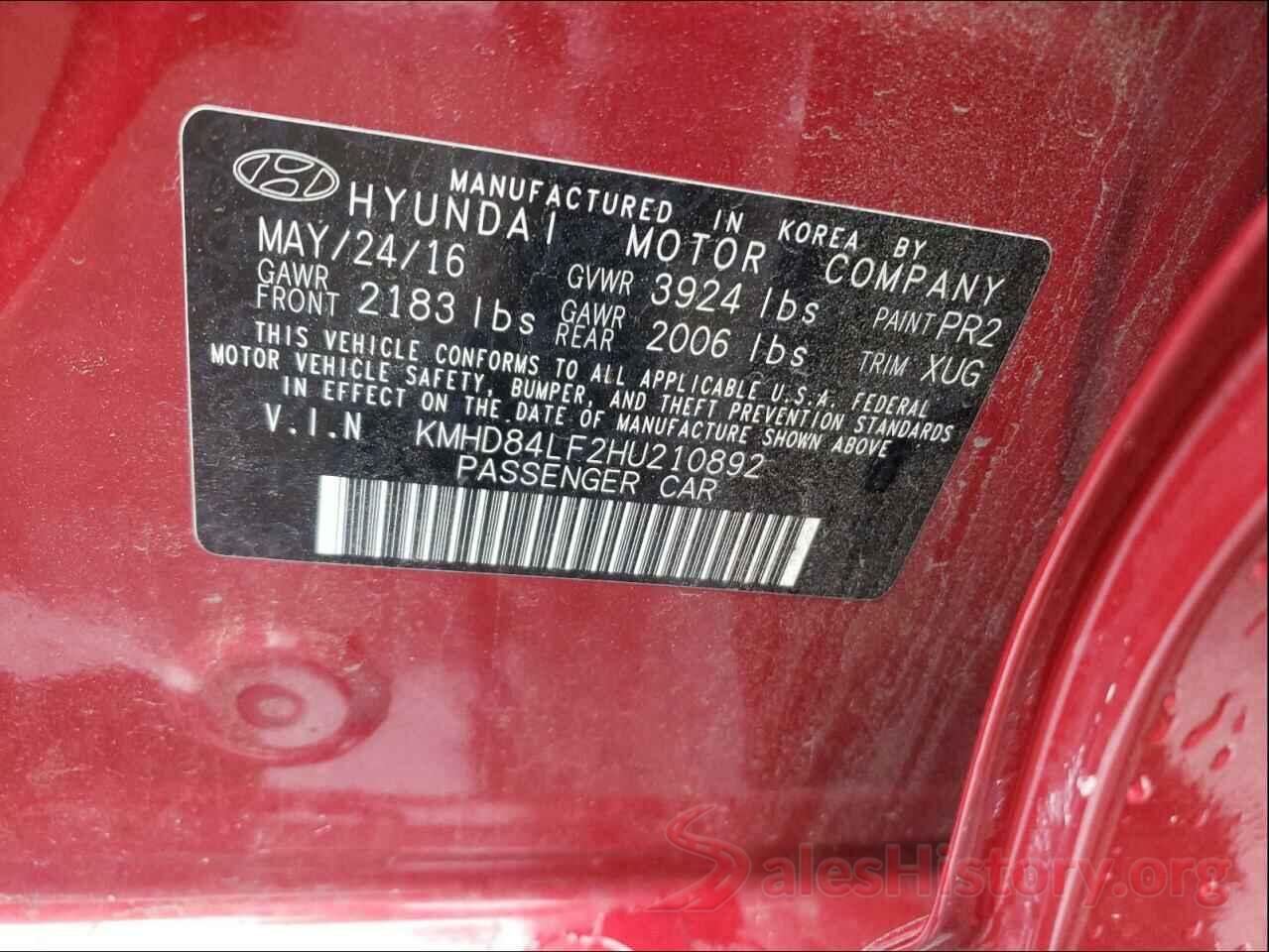 KMHD84LF2HU210892 2017 HYUNDAI ELANTRA