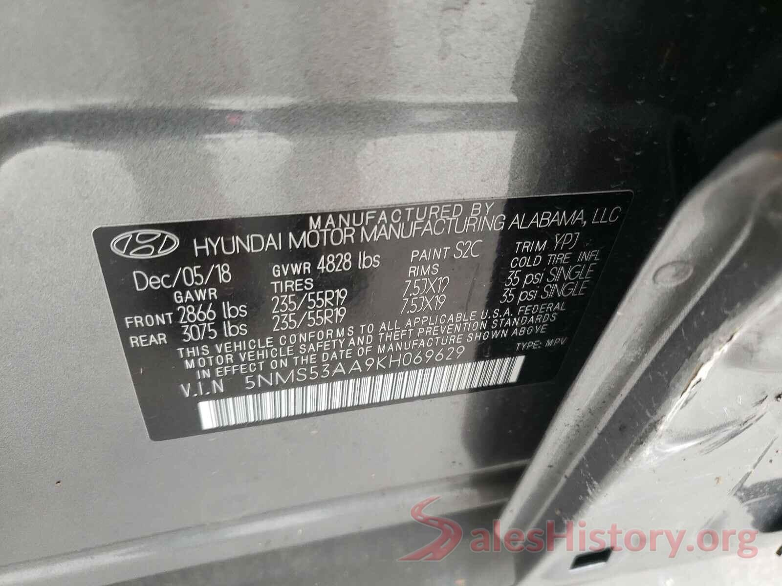 5NMS53AA9KH069629 2019 HYUNDAI SANTA FE