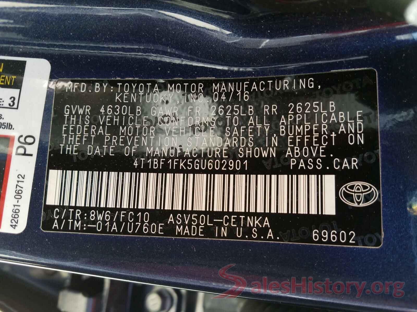 4T1BF1FK5GU602901 2016 TOYOTA CAMRY