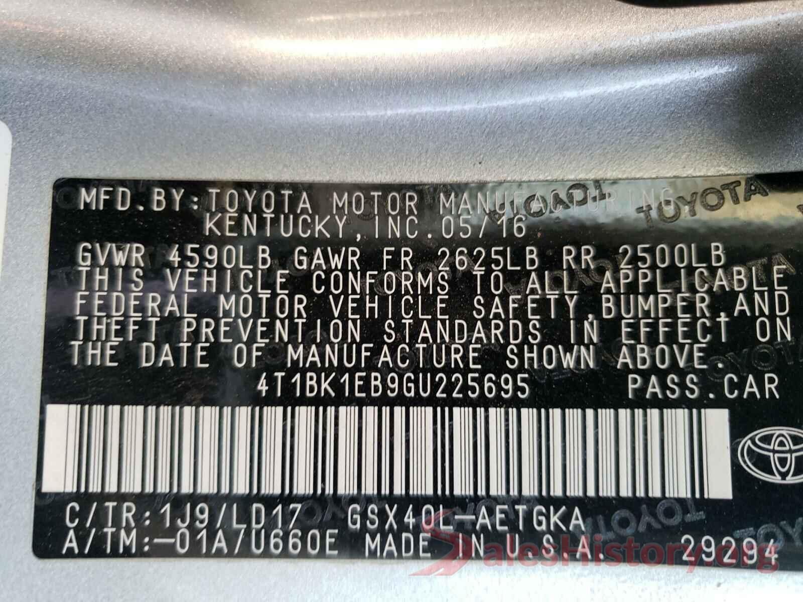 4T1BK1EB9GU225695 2016 TOYOTA AVALON