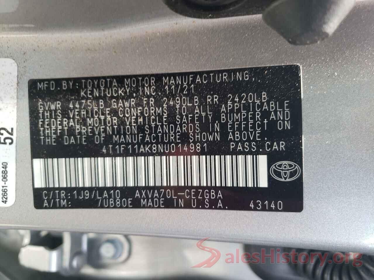 4T1F11AK8NU014981 2022 TOYOTA CAMRY