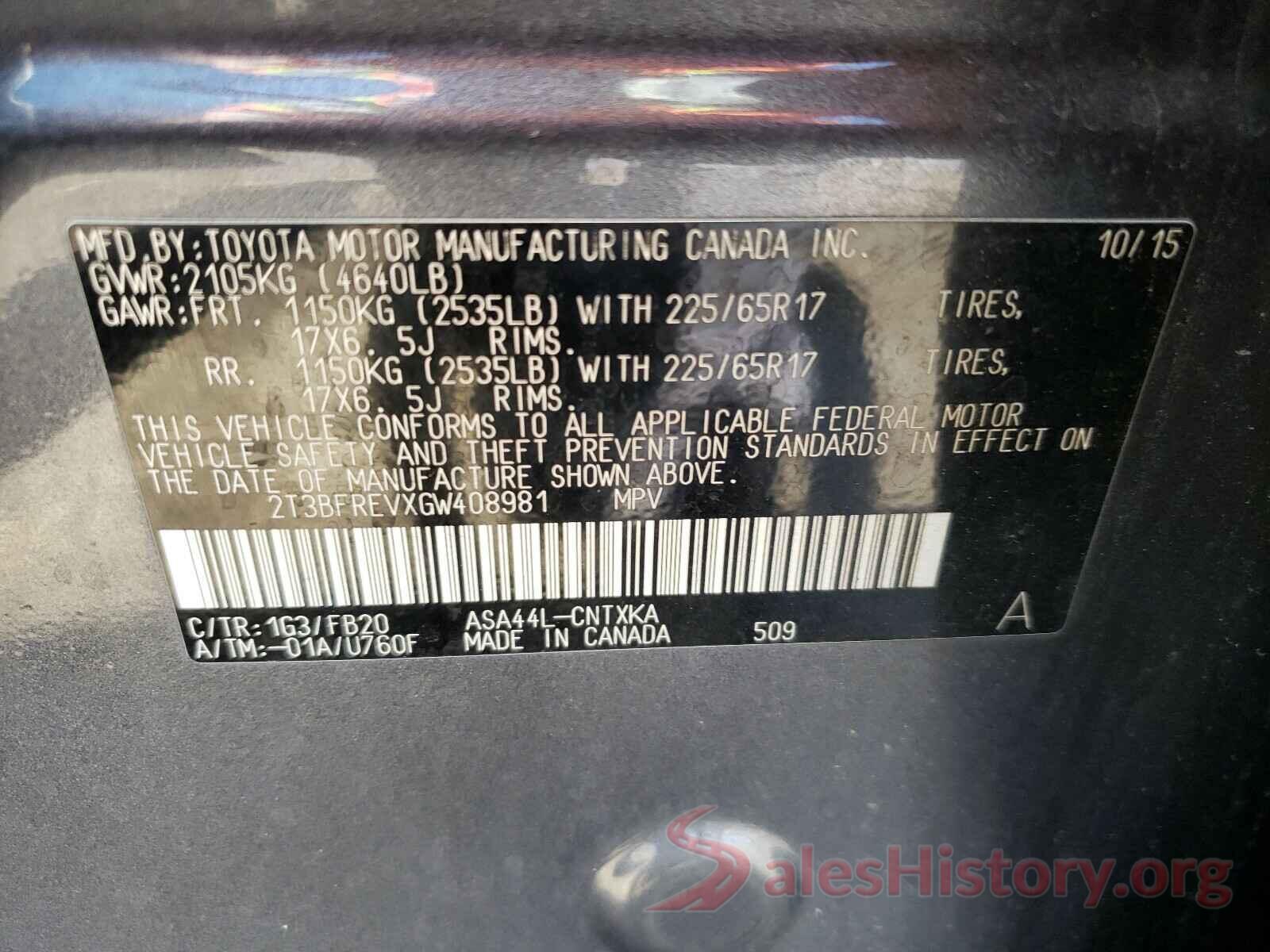 2T3BFREVXGW408981 2016 TOYOTA RAV4