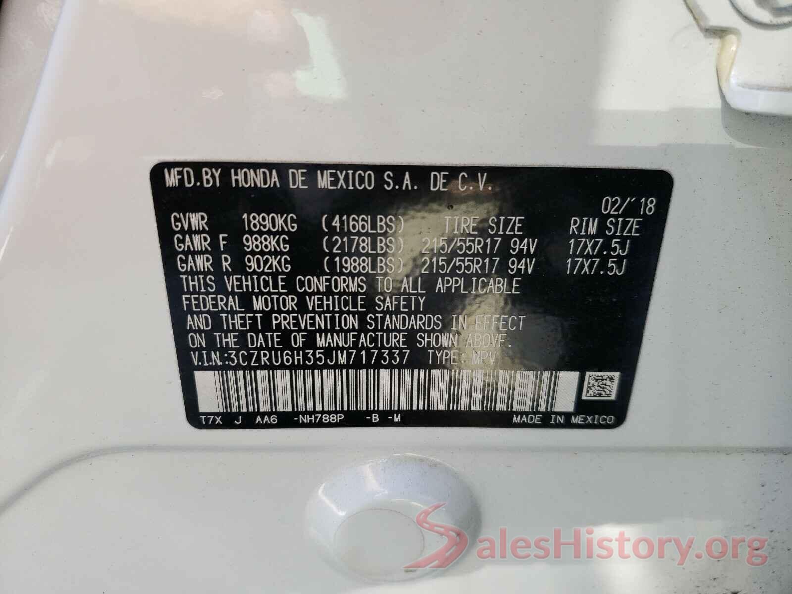 3CZRU6H35JM717337 2018 HONDA HR-V