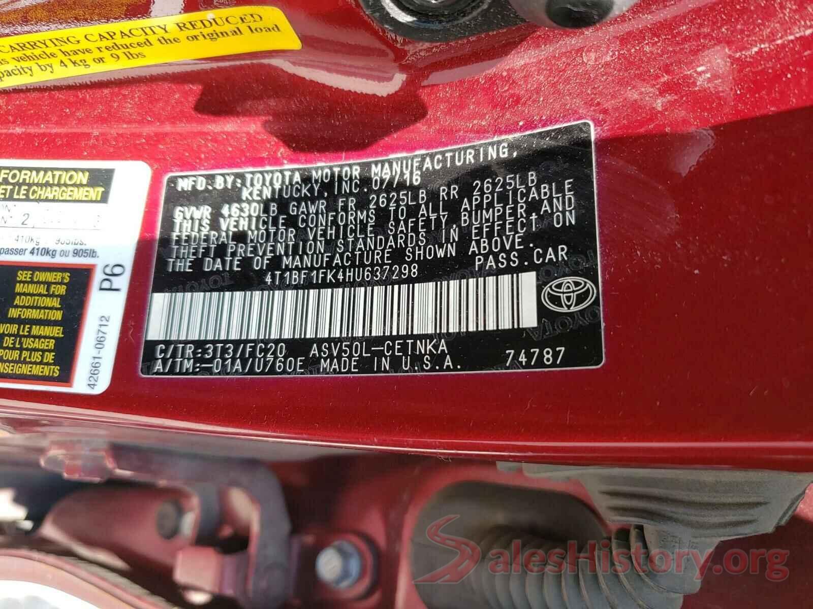 4T1BF1FK4HU637298 2017 TOYOTA CAMRY