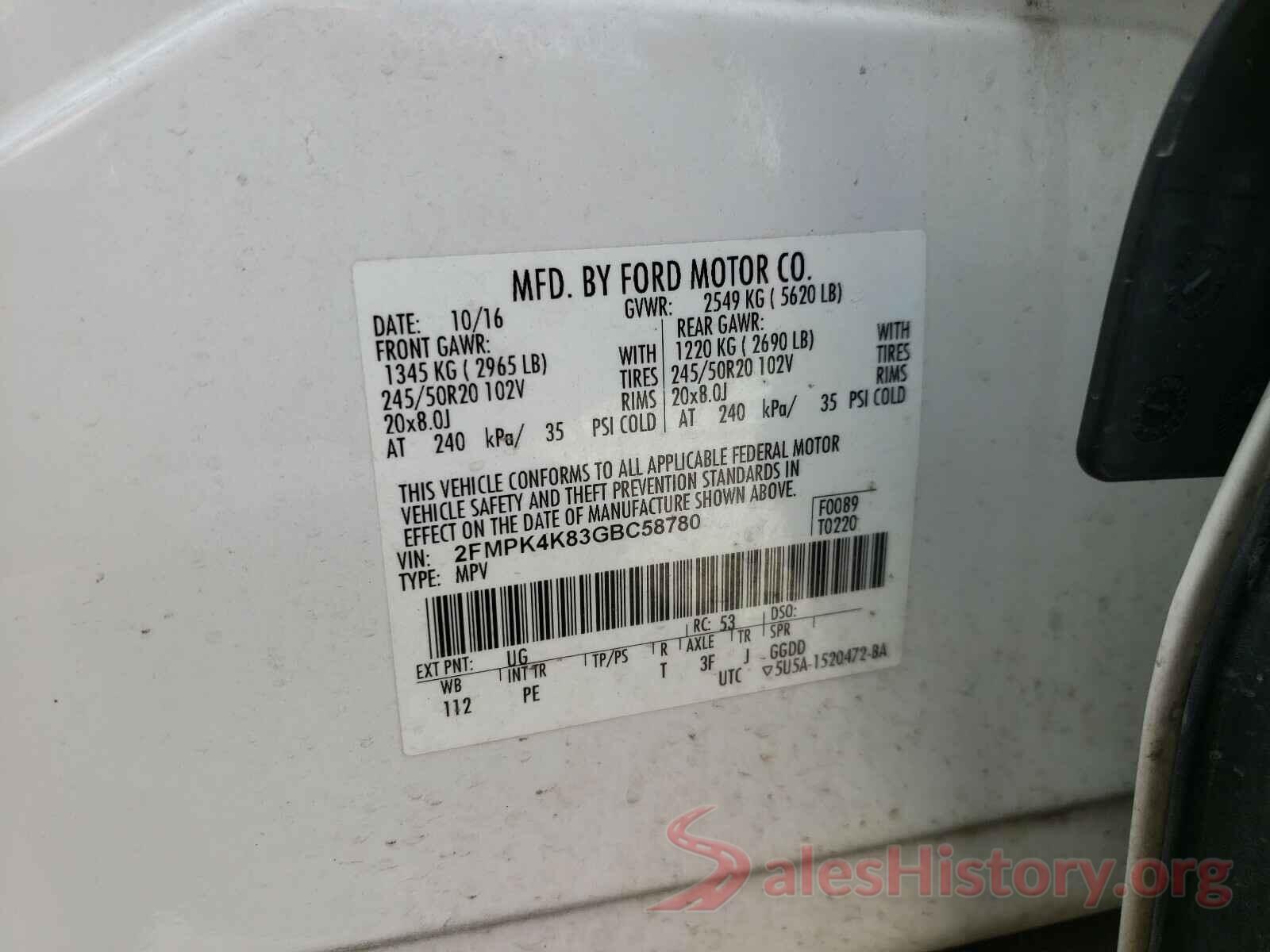 2FMPK4K83GBC58780 2016 FORD EDGE