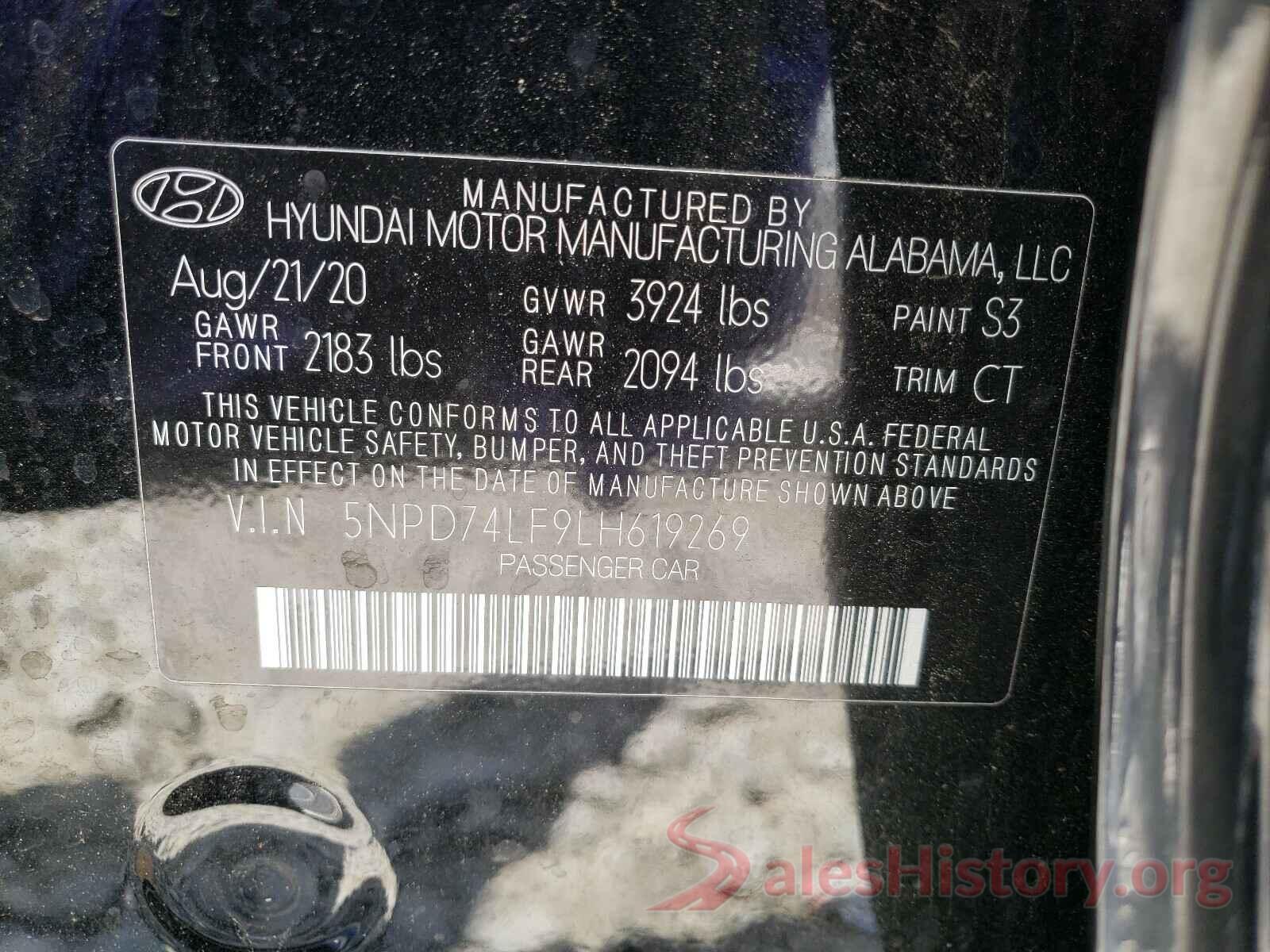 5NPD74LF9LH619269 2020 HYUNDAI ELANTRA