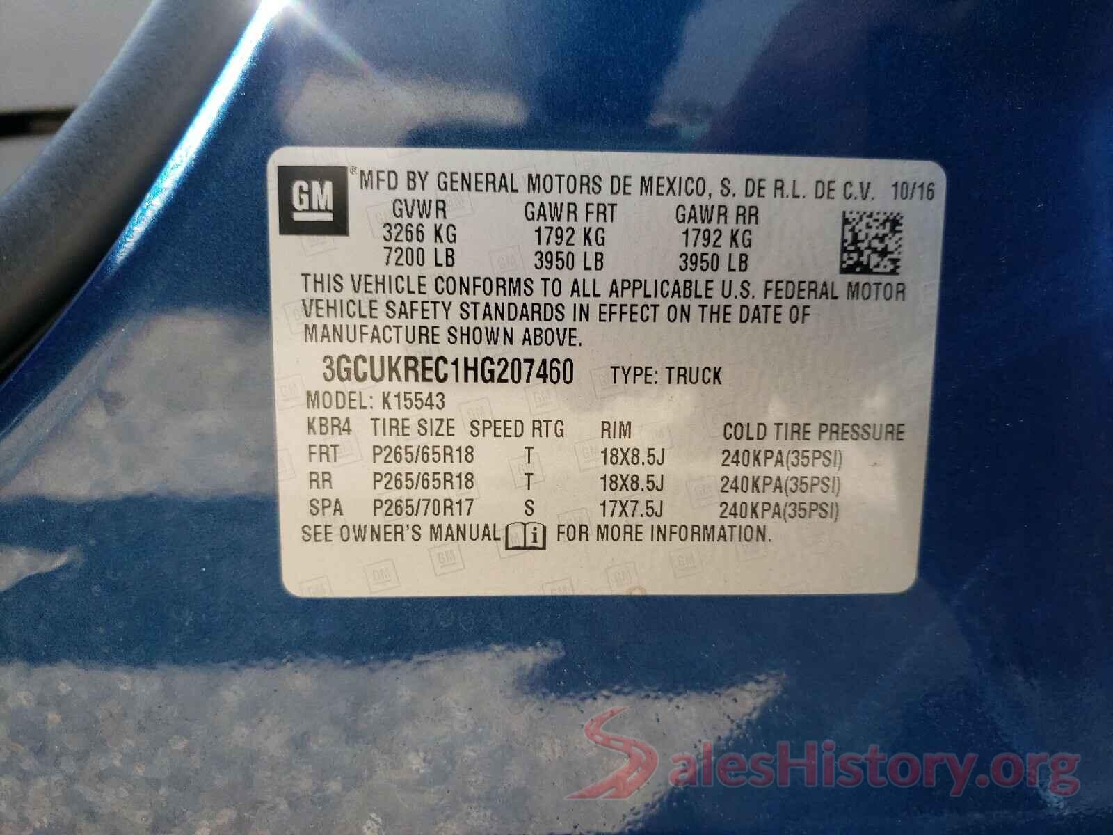 3GCUKREC1HG207460 2017 CHEVROLET SILVERADO