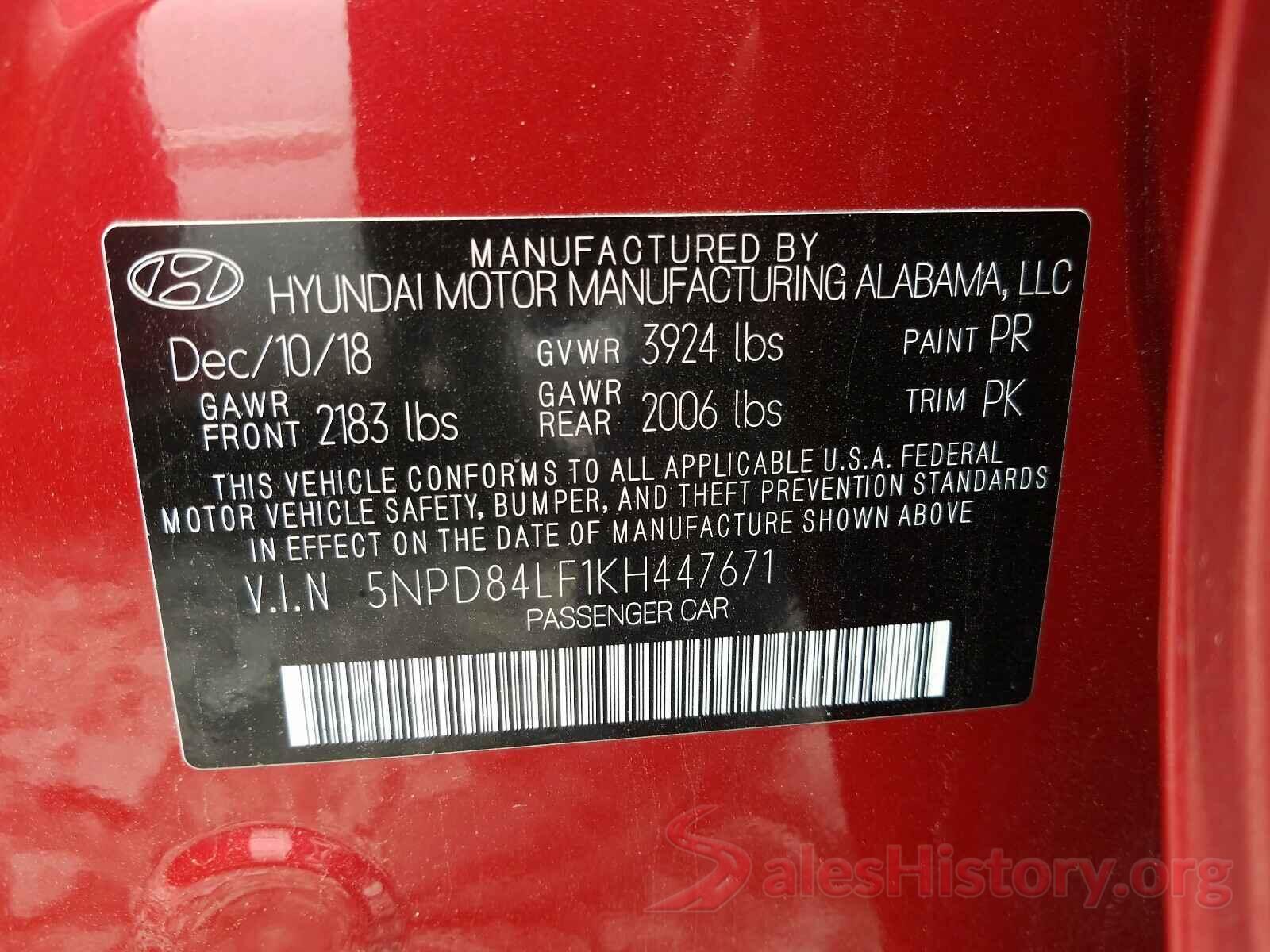 5NPD84LF1KH447671 2019 HYUNDAI ELANTRA