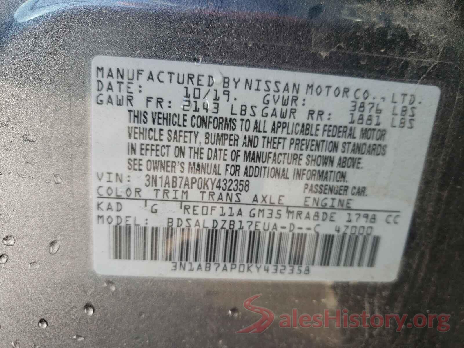 3N1AB7AP0KY432358 2019 NISSAN SENTRA