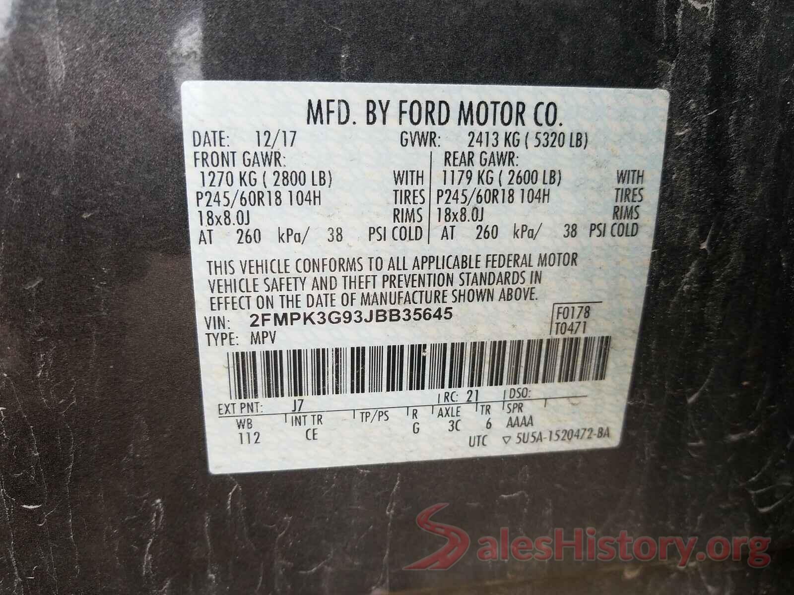 2FMPK3G93JBB35645 2018 FORD EDGE