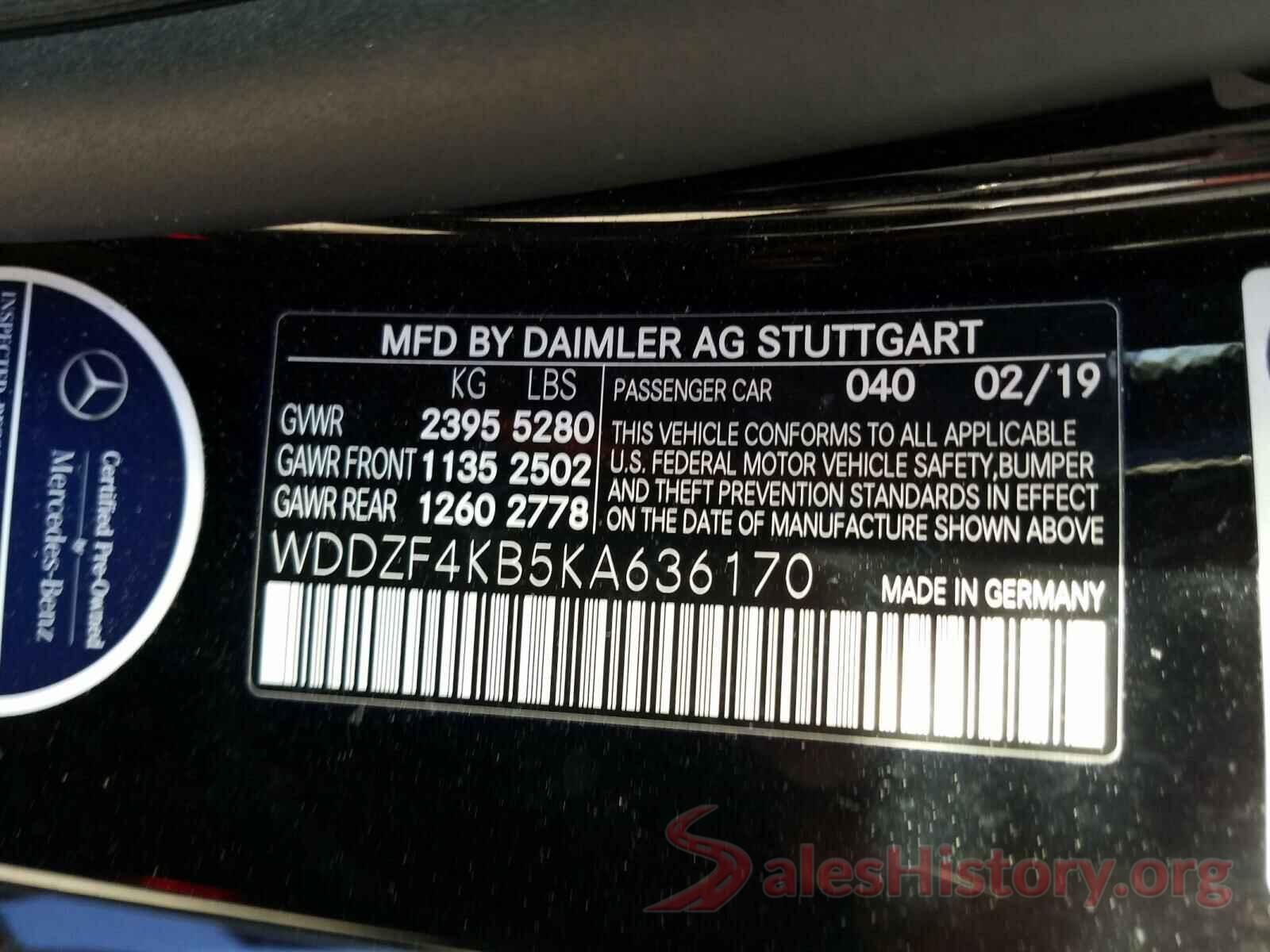 WDDZF4KB5KA636170 2019 MERCEDES-BENZ E-CLASS