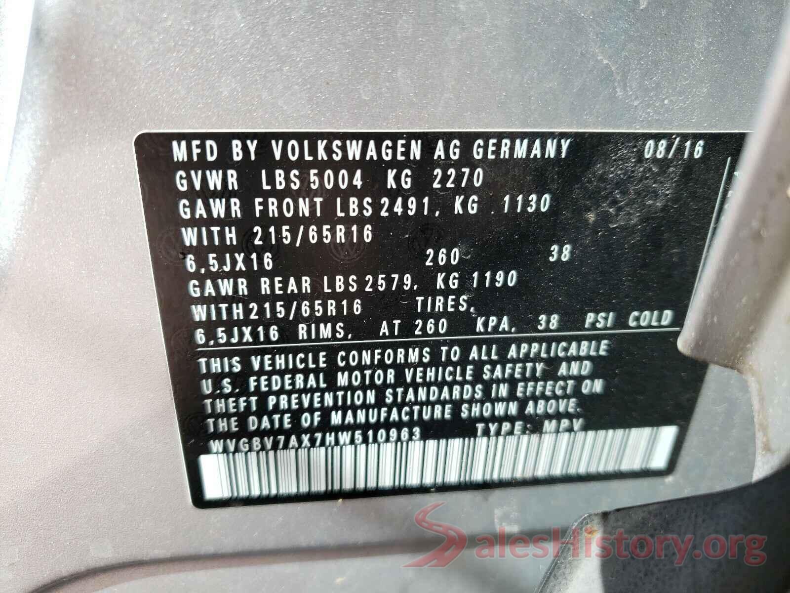 WVGBV7AX7HW510963 2017 VOLKSWAGEN TIGUAN