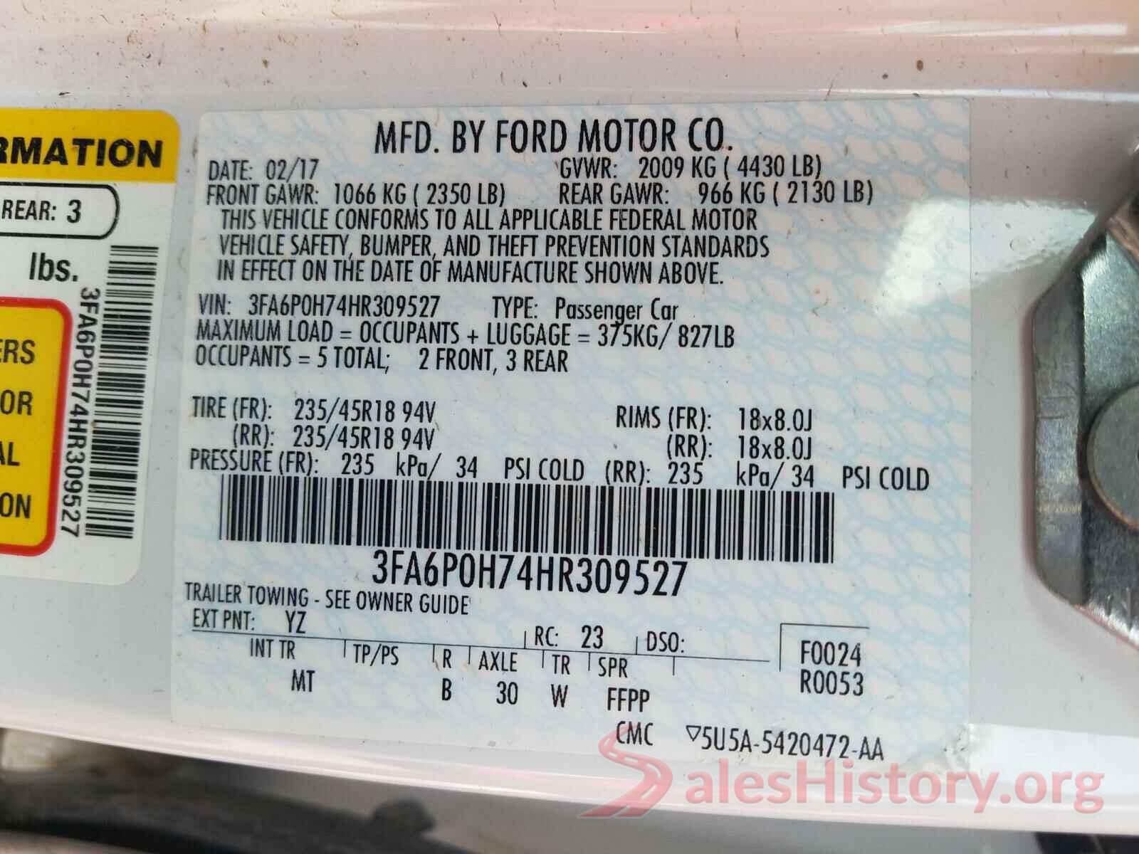 3FA6P0H74HR309527 2017 FORD FUSION