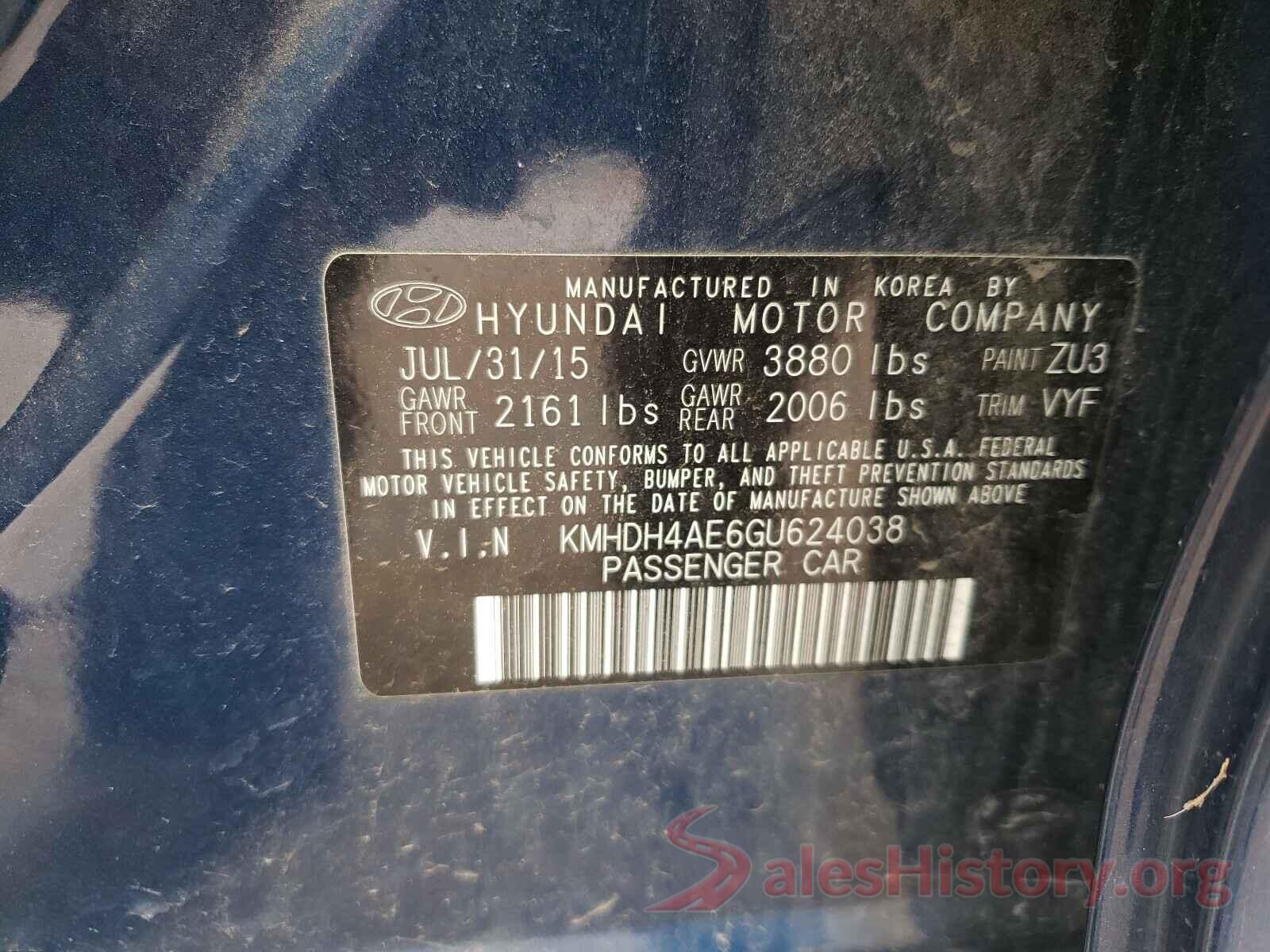 KMHDH4AE6GU624038 2016 HYUNDAI ELANTRA