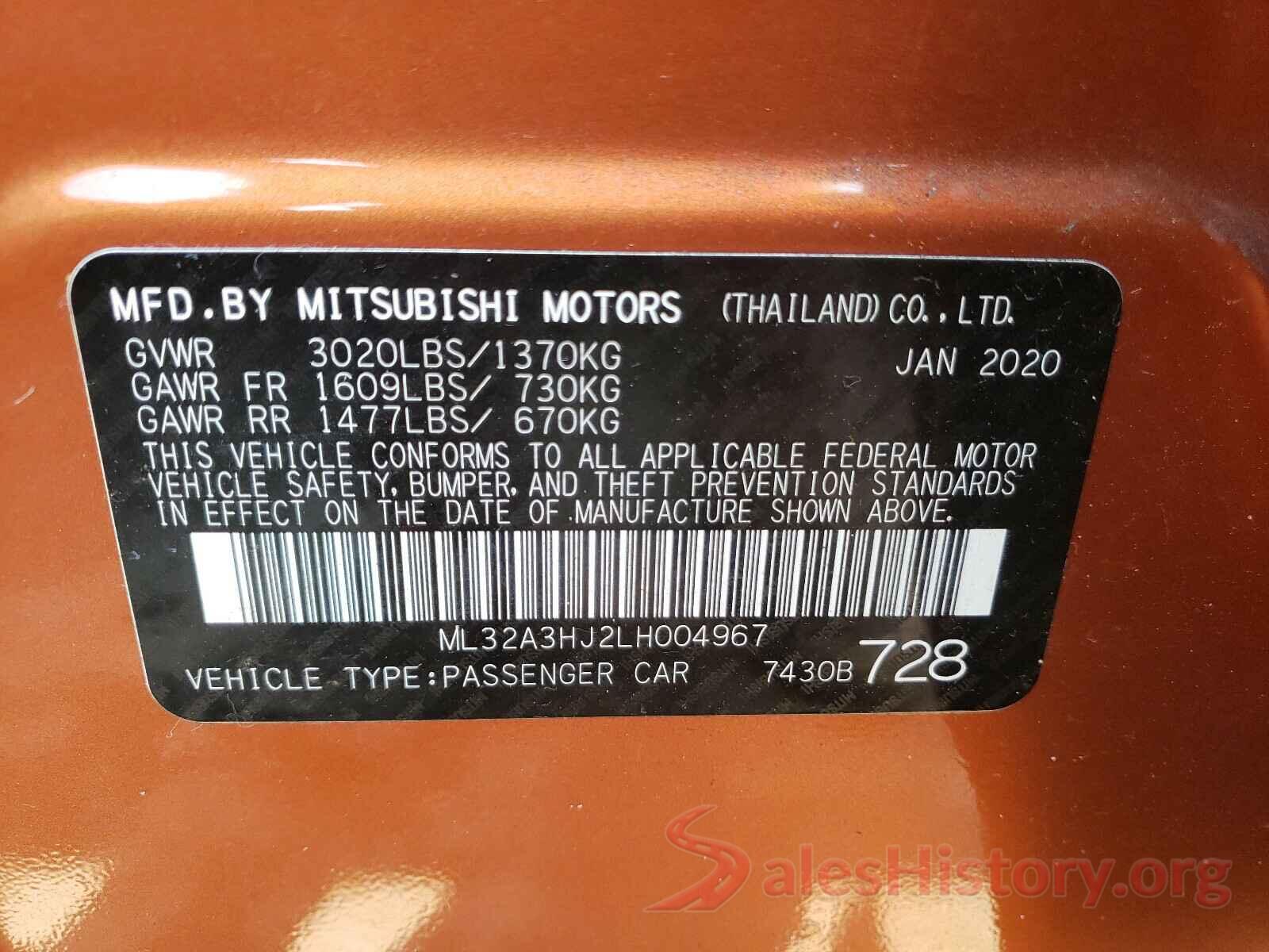 ML32A3HJ2LH004967 2020 MITSUBISHI MIRAGE