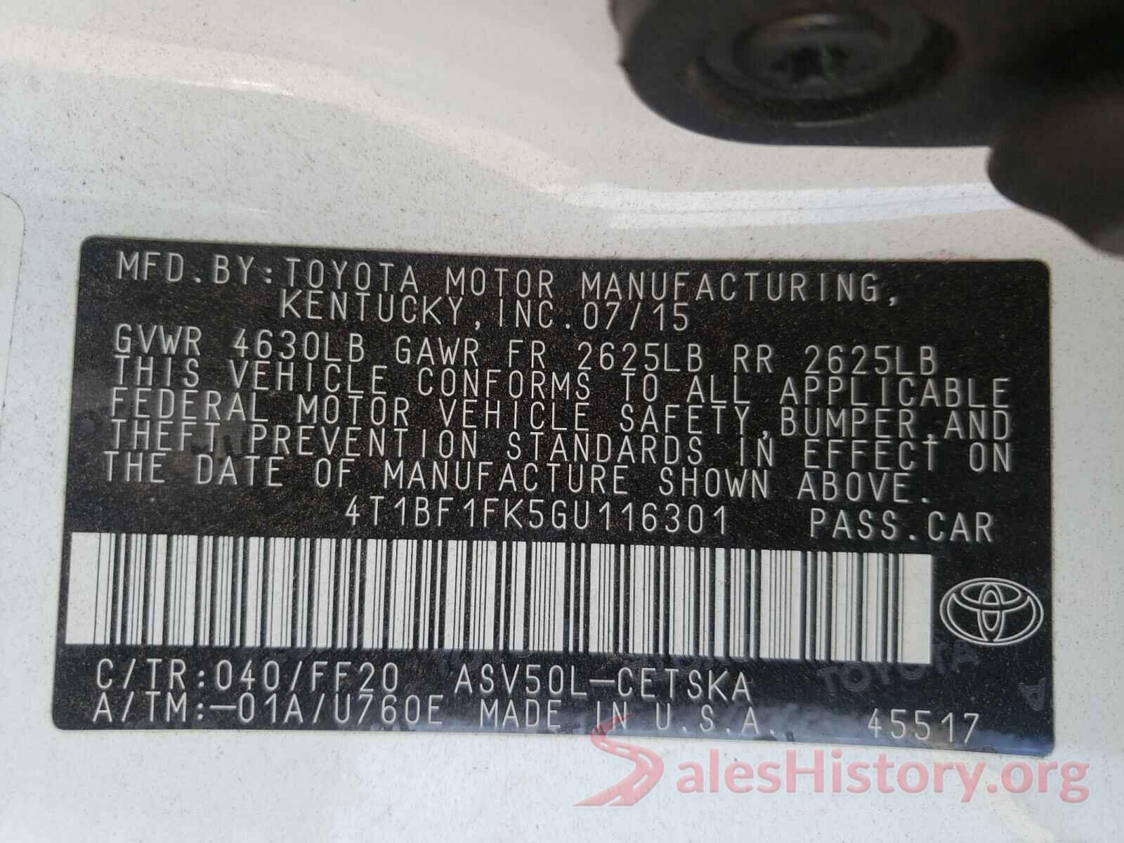 4T1BF1FK5GU116301 2016 TOYOTA CAMRY