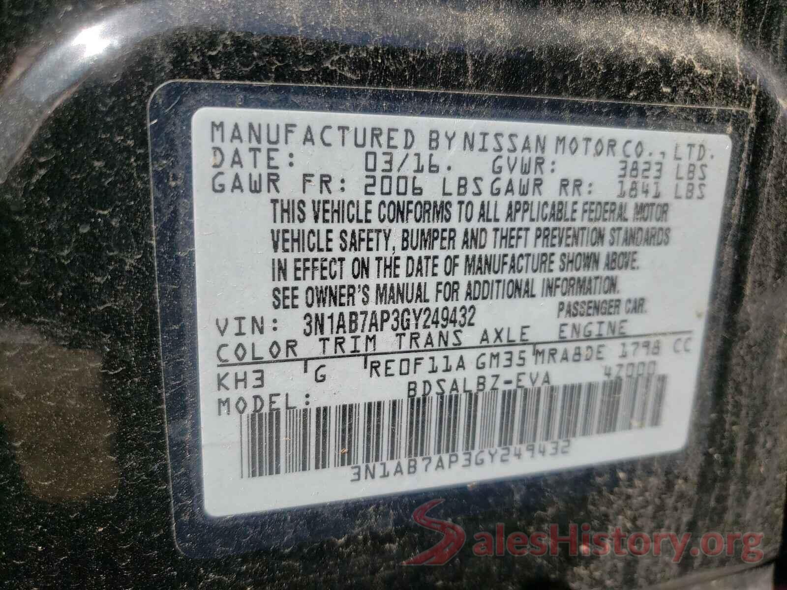 3N1AB7AP3GY249432 2016 NISSAN SENTRA