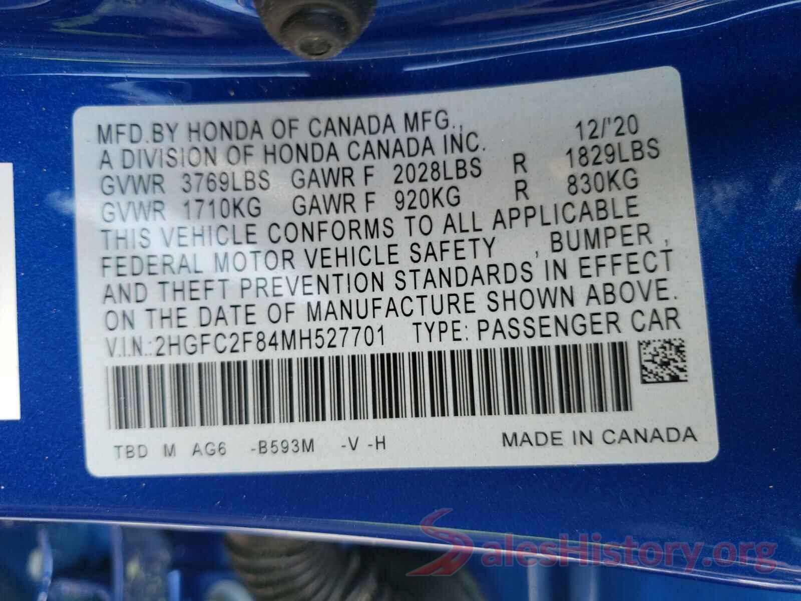 2HGFC2F84MH527701 2021 HONDA CIVIC