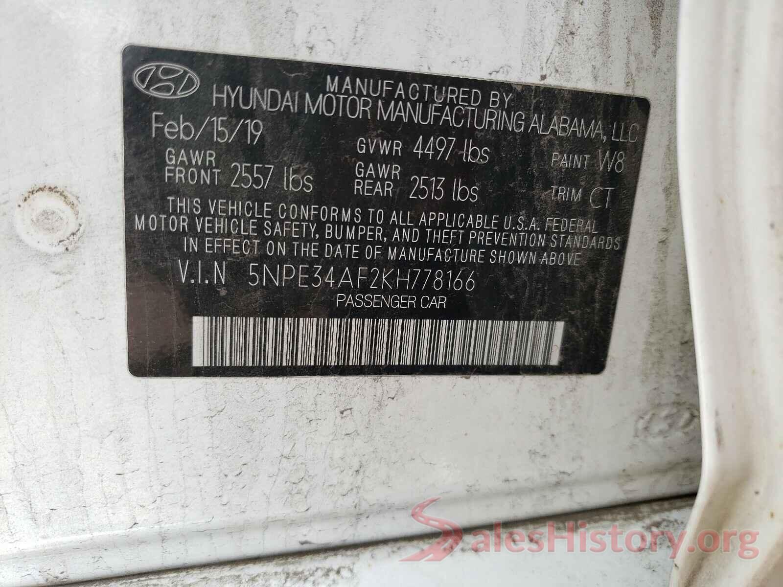 5NPE34AF2KH778166 2019 HYUNDAI SONATA