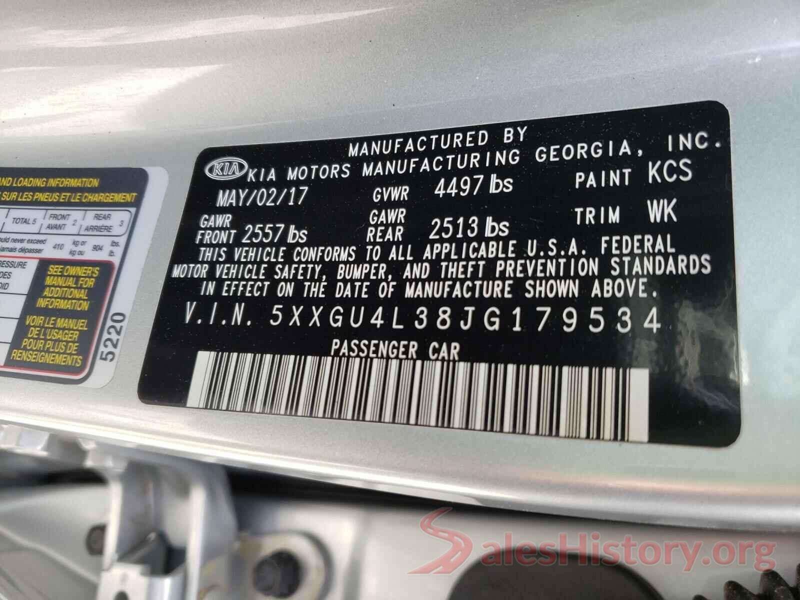 5XXGU4L38JG179534 2018 KIA OPTIMA