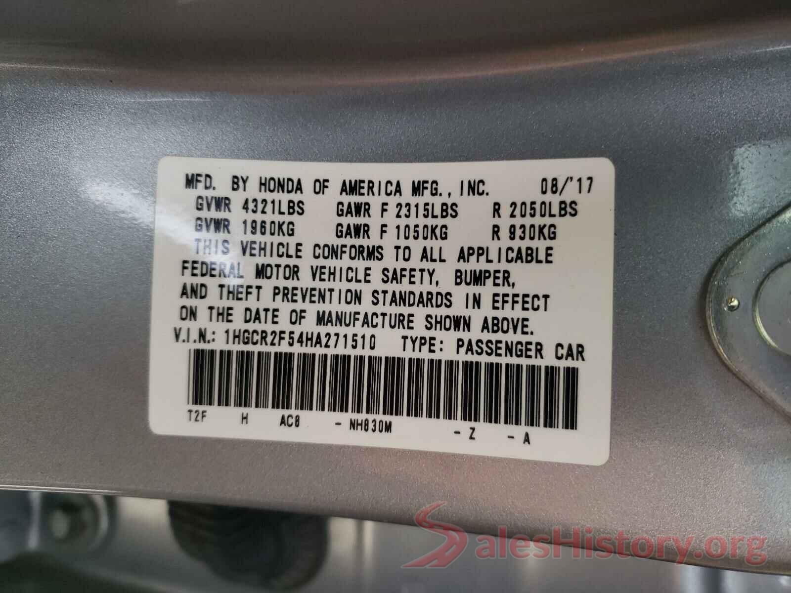 1HGCR2F54HA271510 2017 HONDA ACCORD