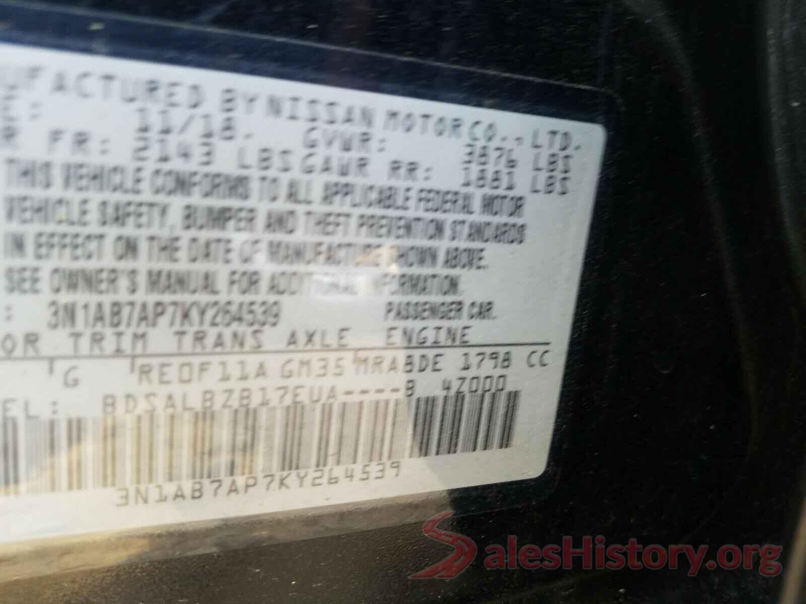 3N1AB7AP7KY264539 2019 NISSAN SENTRA