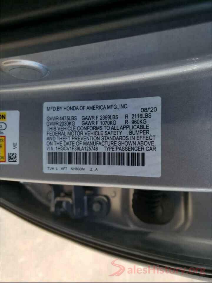 1HGCV1F39LA125746 2020 HONDA ACCORD