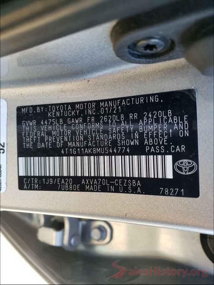 4T1G11AK8MU544774 2021 TOYOTA CAMRY