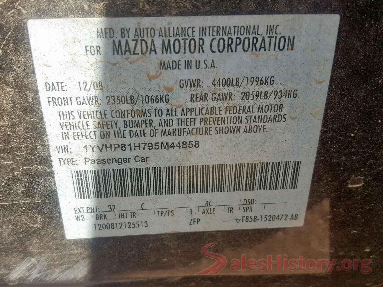 1YVHP81H795M44858 2009 MAZDA 6