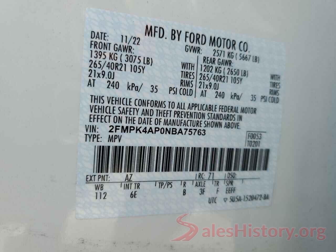 2FMPK4AP0NBA75763 2022 FORD EDGE