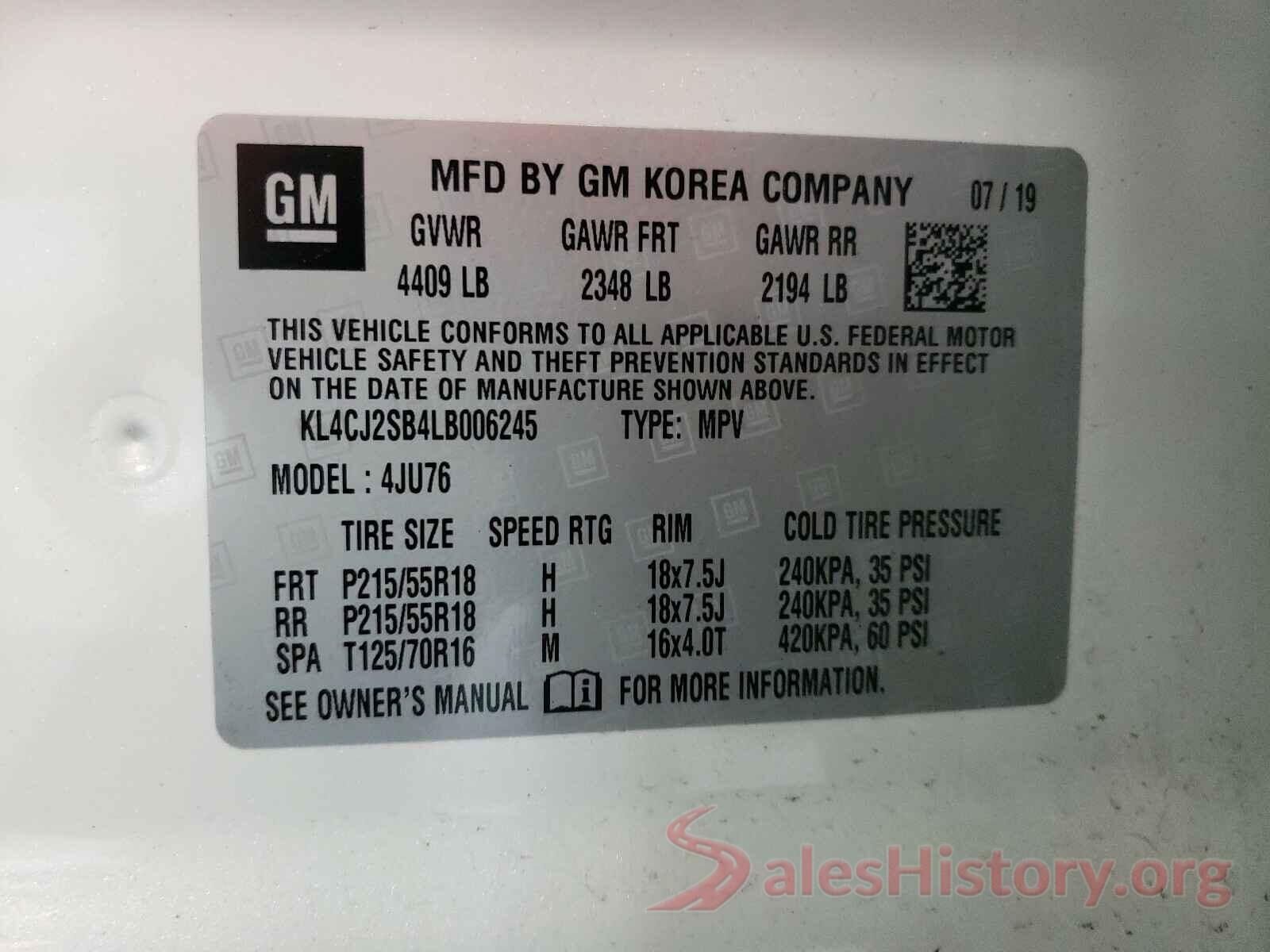 KL4CJ2SB4LB006245 2020 BUICK ENCORE