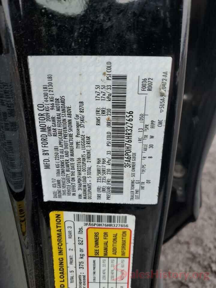 3FA6P0H76HR327656 2017 FORD FUSION