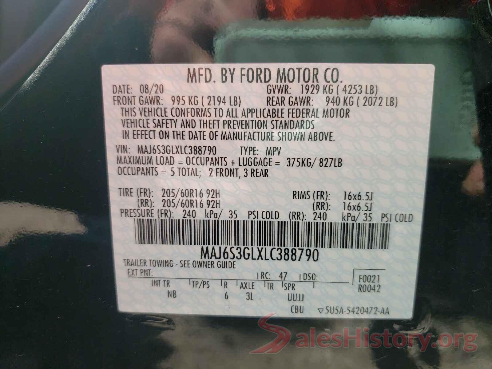 MAJ6S3GLXLC388790 2020 FORD ALL OTHER