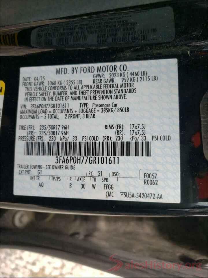 3FA6P0H77GR101611 2016 FORD FUSION