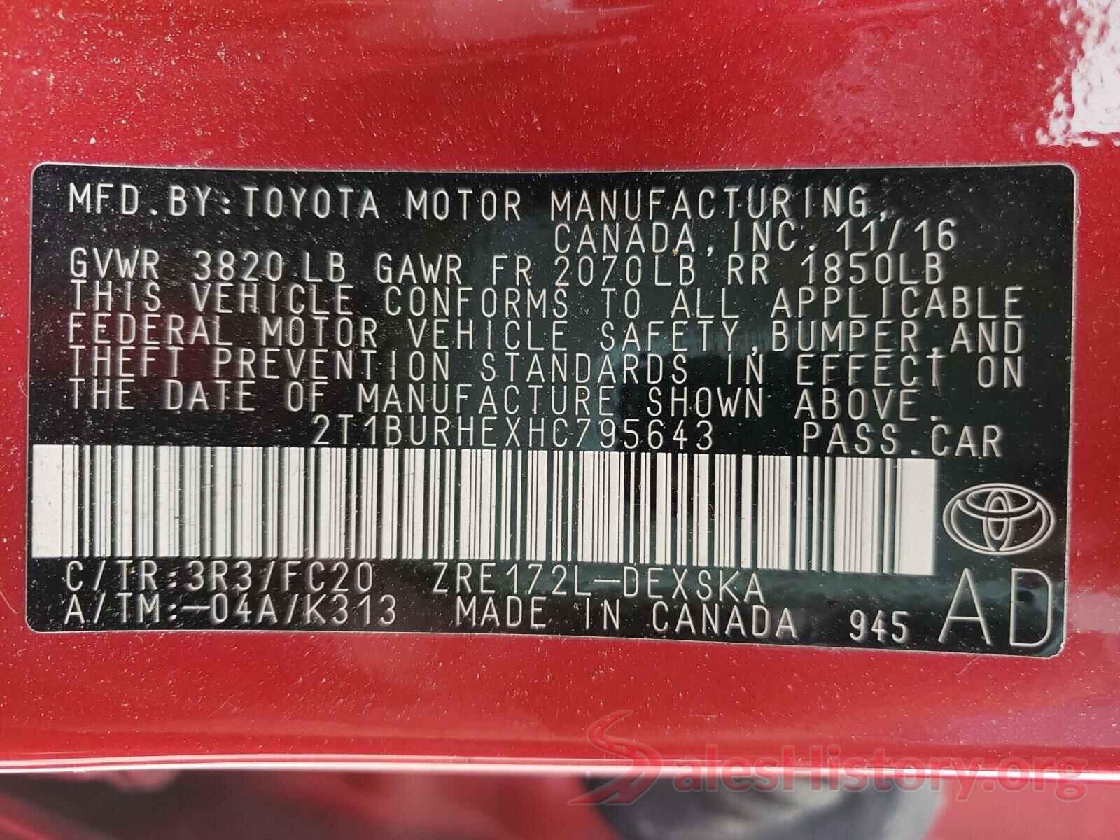 2T1BURHEXHC795643 2017 TOYOTA COROLLA