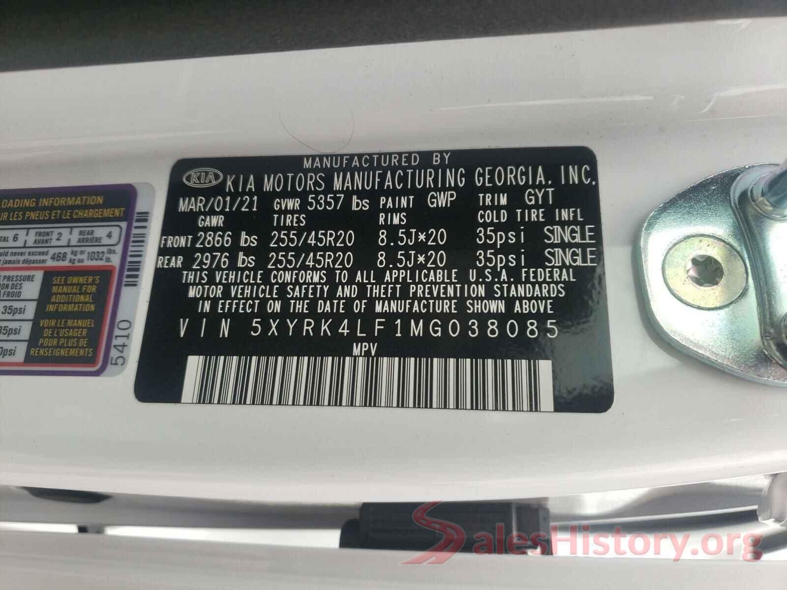 5XYRK4LF1MG038085 2021 KIA SORENTO