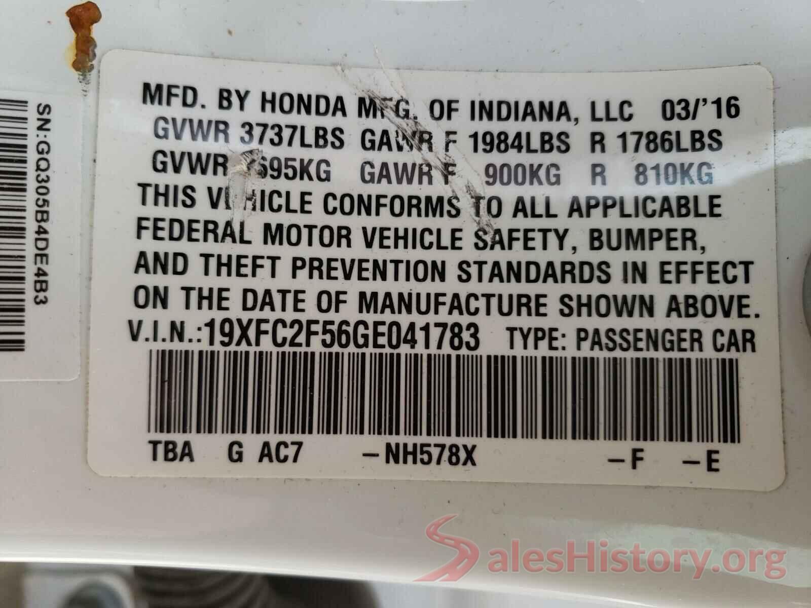 19XFC2F56GE041783 2016 HONDA CIVIC