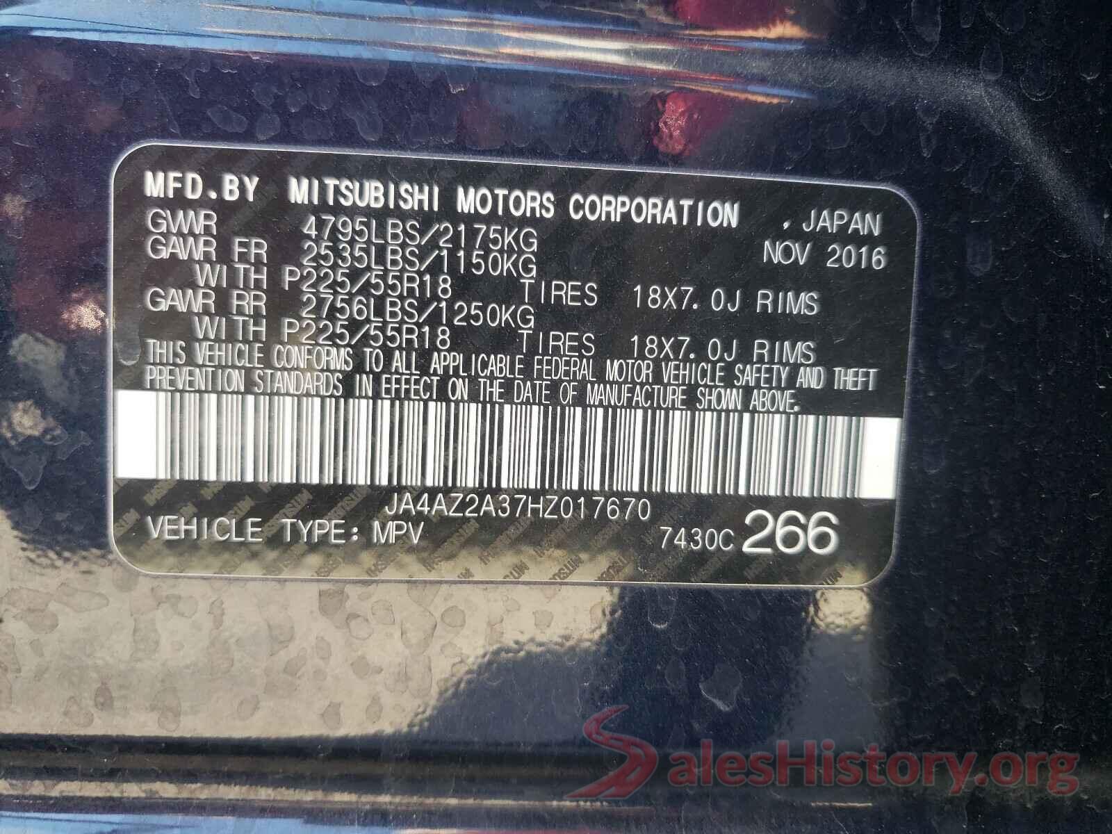 JA4AZ2A37HZ017670 2017 MITSUBISHI OUTLANDER