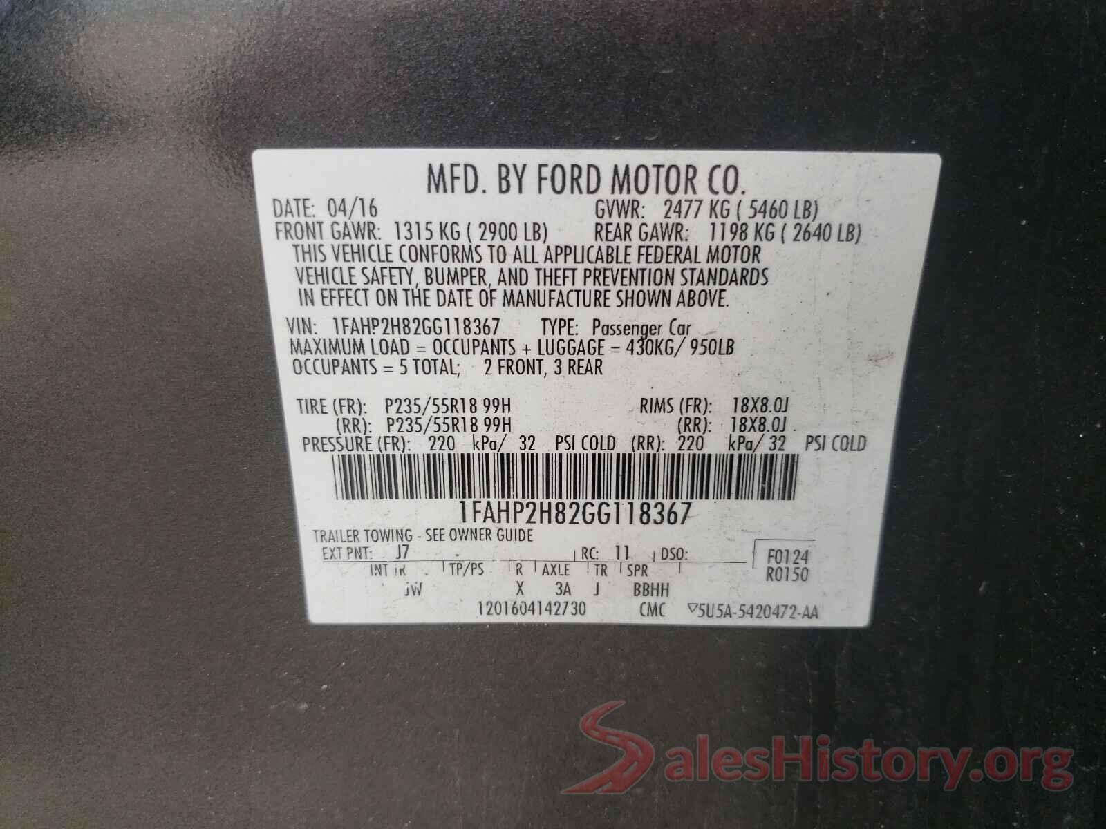 1FAHP2H82GG118367 2016 FORD TAURUS