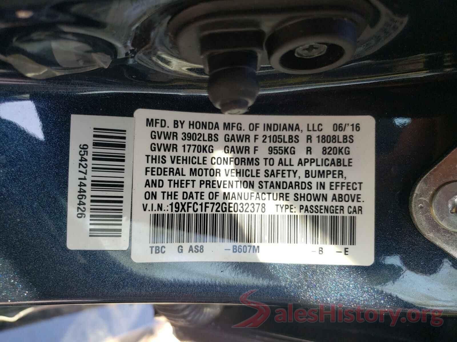 19XFC1F72GE032378 2016 HONDA CIVIC