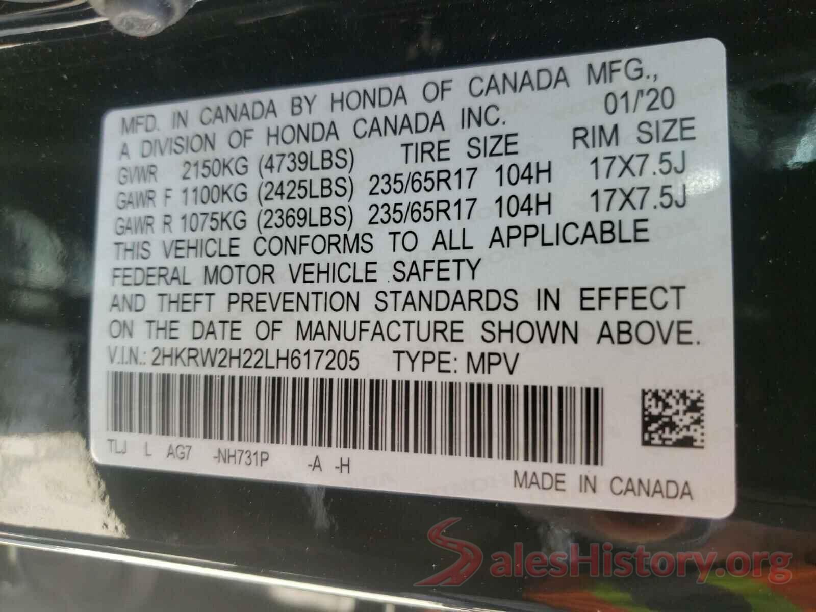 2HKRW2H22LH617205 2020 HONDA CRV