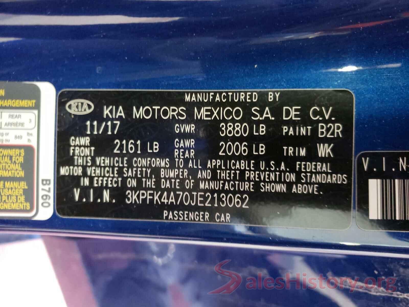 3KPFK4A70JE213062 2018 KIA FORTE