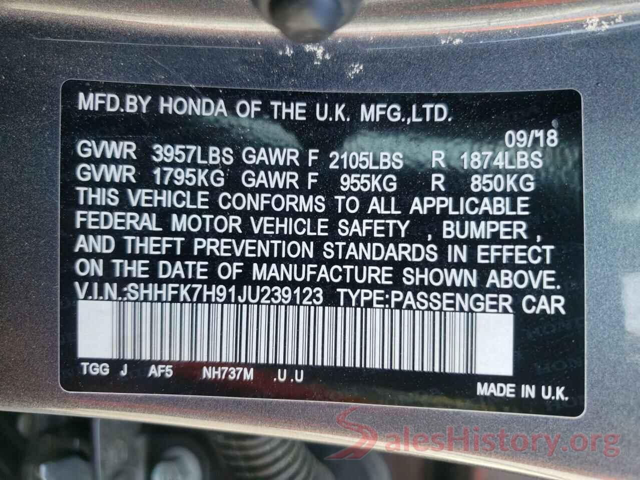 SHHFK7H91JU239123 2018 HONDA CIVIC